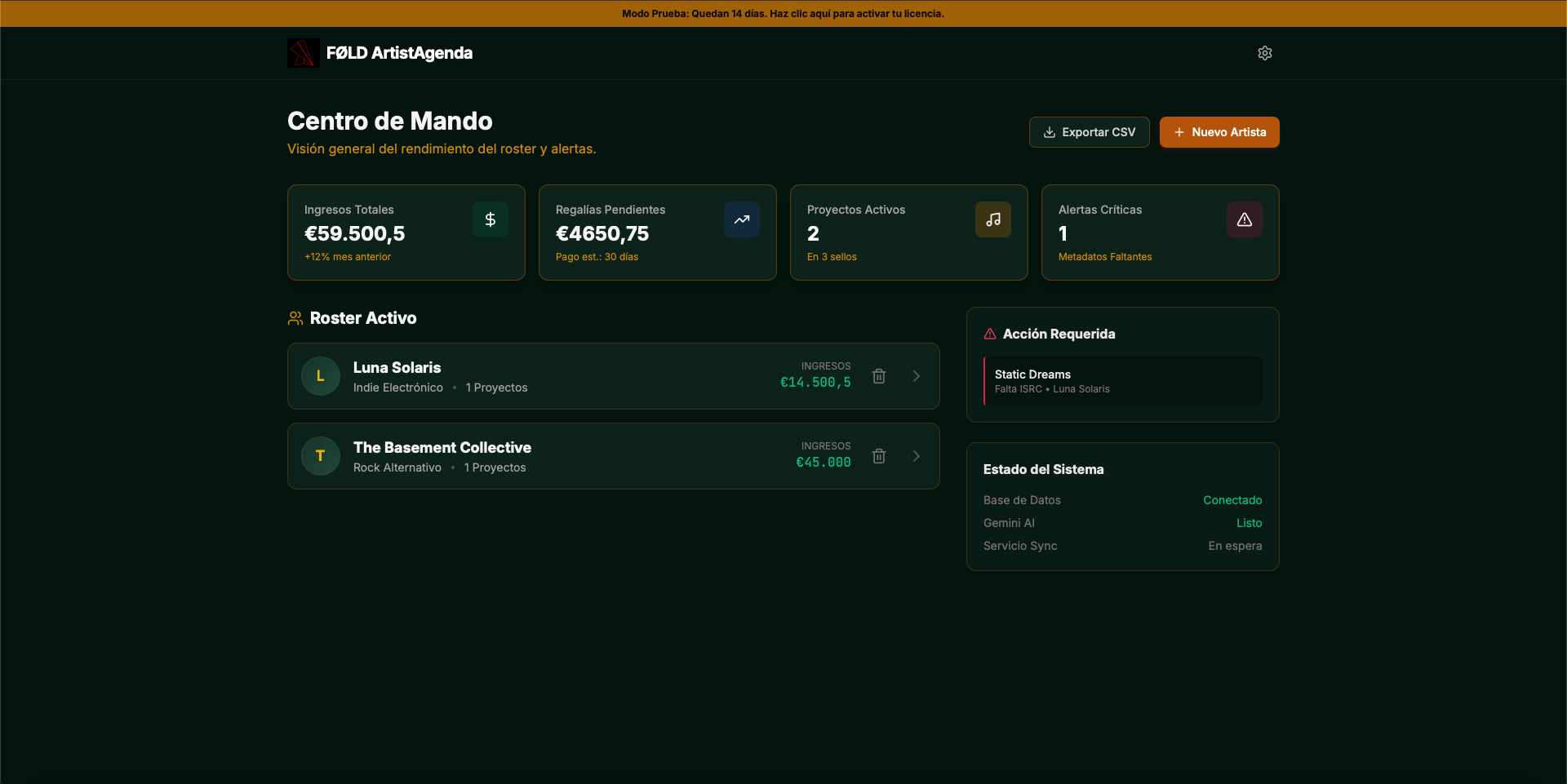 ArtistAgenda UI